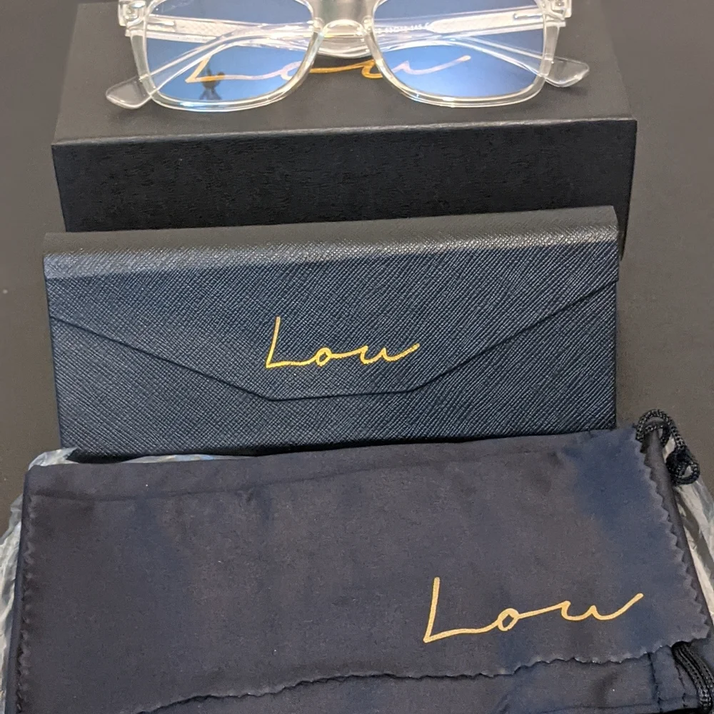 Lou Clear Framed BLUE BLOCKERS Sunglasses Case Cleaning Cloth Bag UV400 …